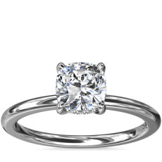 Solitaire Plus Hidden Halo Diamond Engagement Ring in 14k White Gold and Platinum